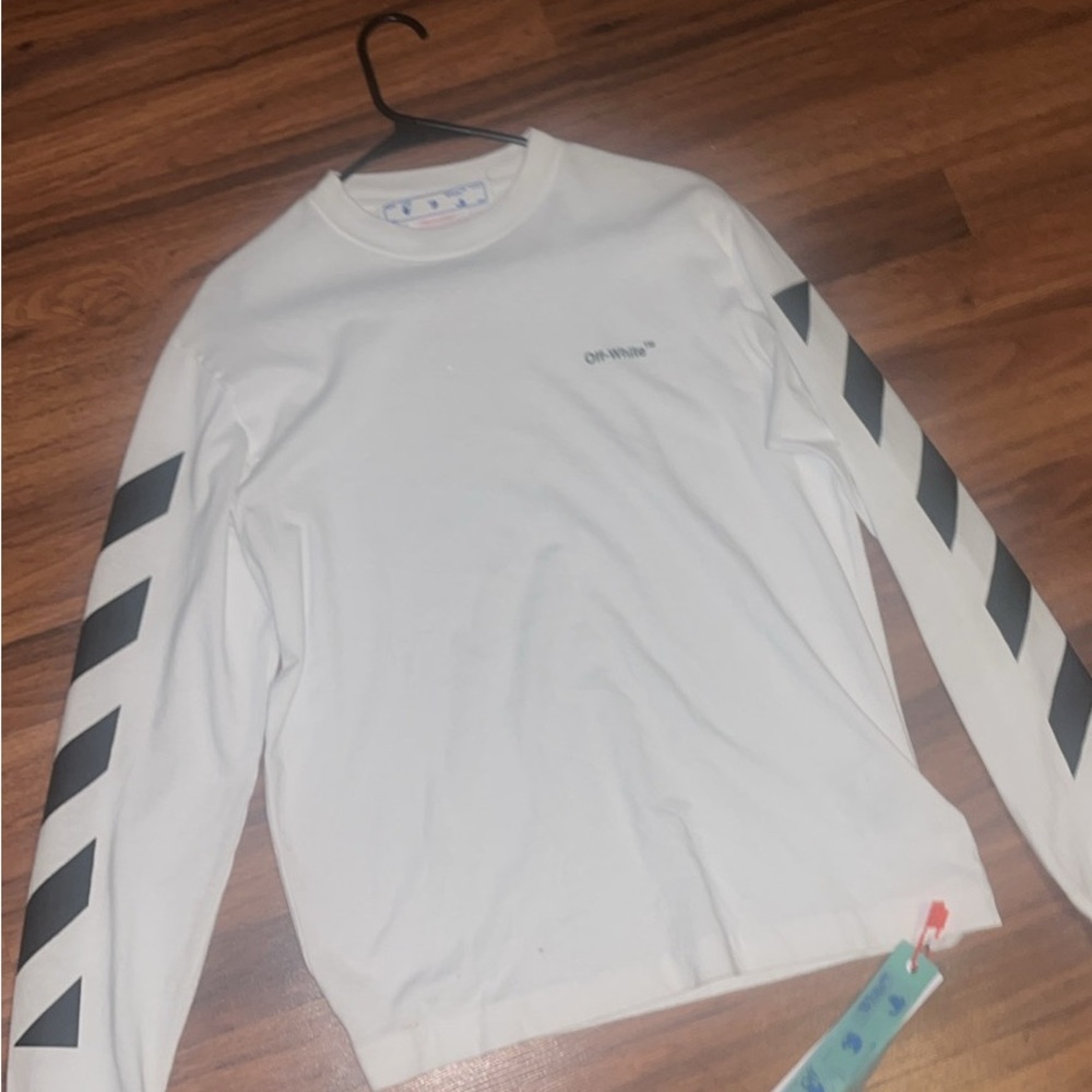 Off-White White Long Sleeve Shirt with Black Stripes